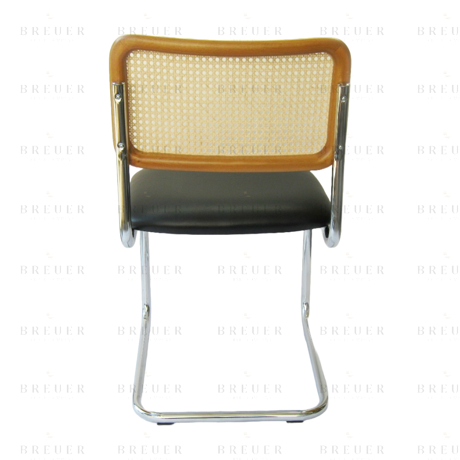 Breuer Breuer Chair Company Cesca Chair In Chrome With Black Cushion Seat And Cane Back In Honey
