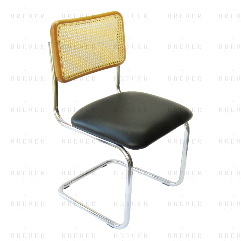 breuer Breuer Chair Company Cesca Chair in Chrome with Black Cushion Seat and Cane Back in Honey