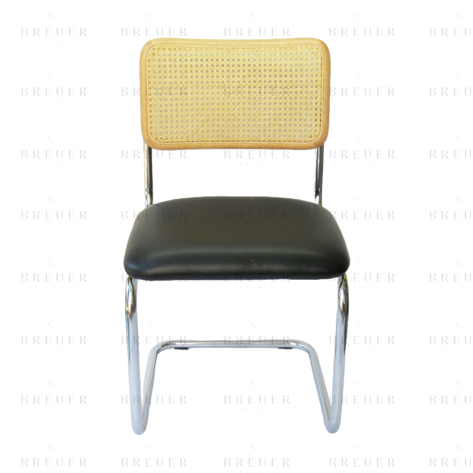 Breuer Breuer Chair Company Cesca Chair In Chrome With Black Cushion Seat And Cane Back In Natural