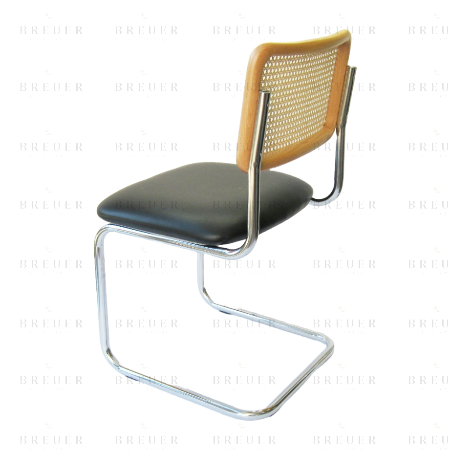 Breuer Breuer Chair Company Cesca Chair In Chrome With Black Cushion Seat And Cane Back In Natural