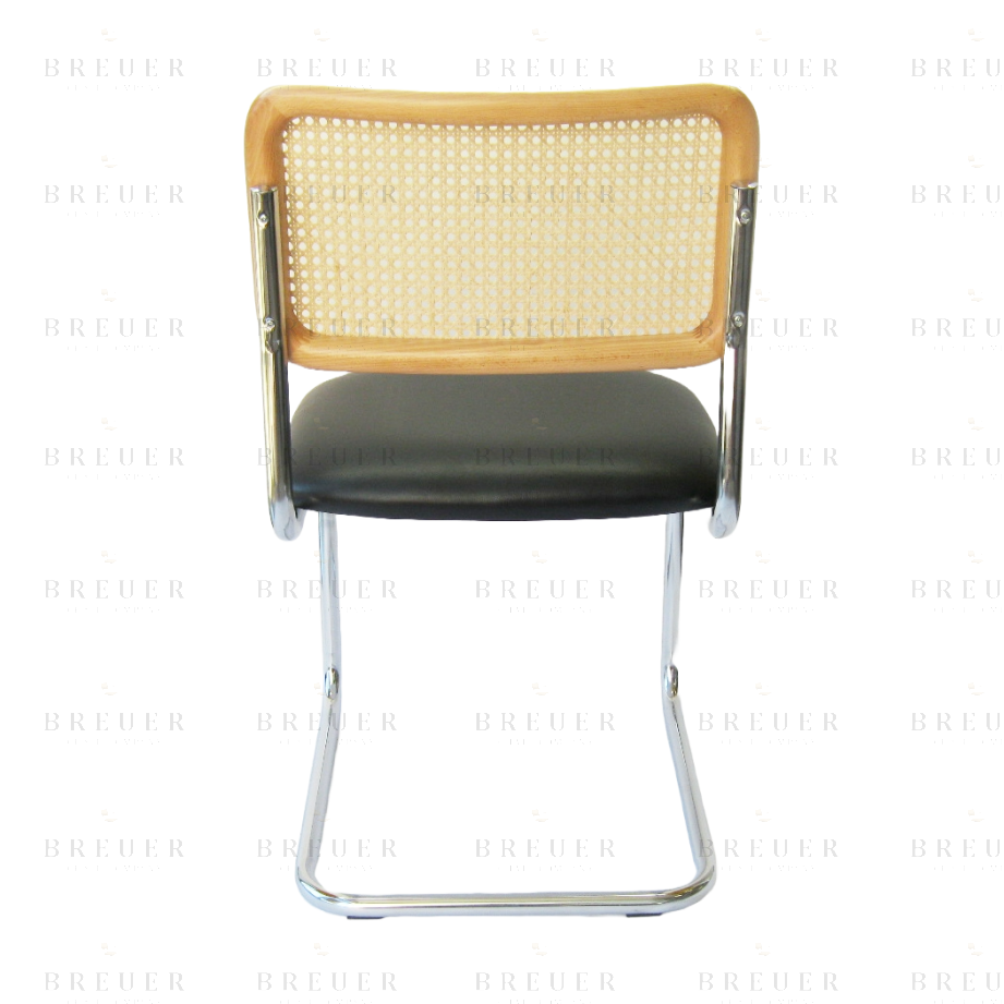Breuer Breuer Chair Company Cesca Chair In Chrome With Black Cushion Seat And Cane Back In Natural