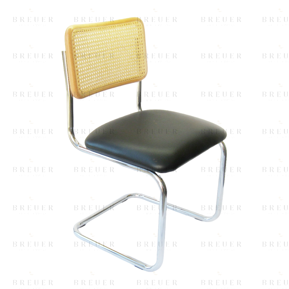 breuer Breuer Chair Company Cesca Chair in Chrome with Black Cushion Seat and Cane Back in Natural