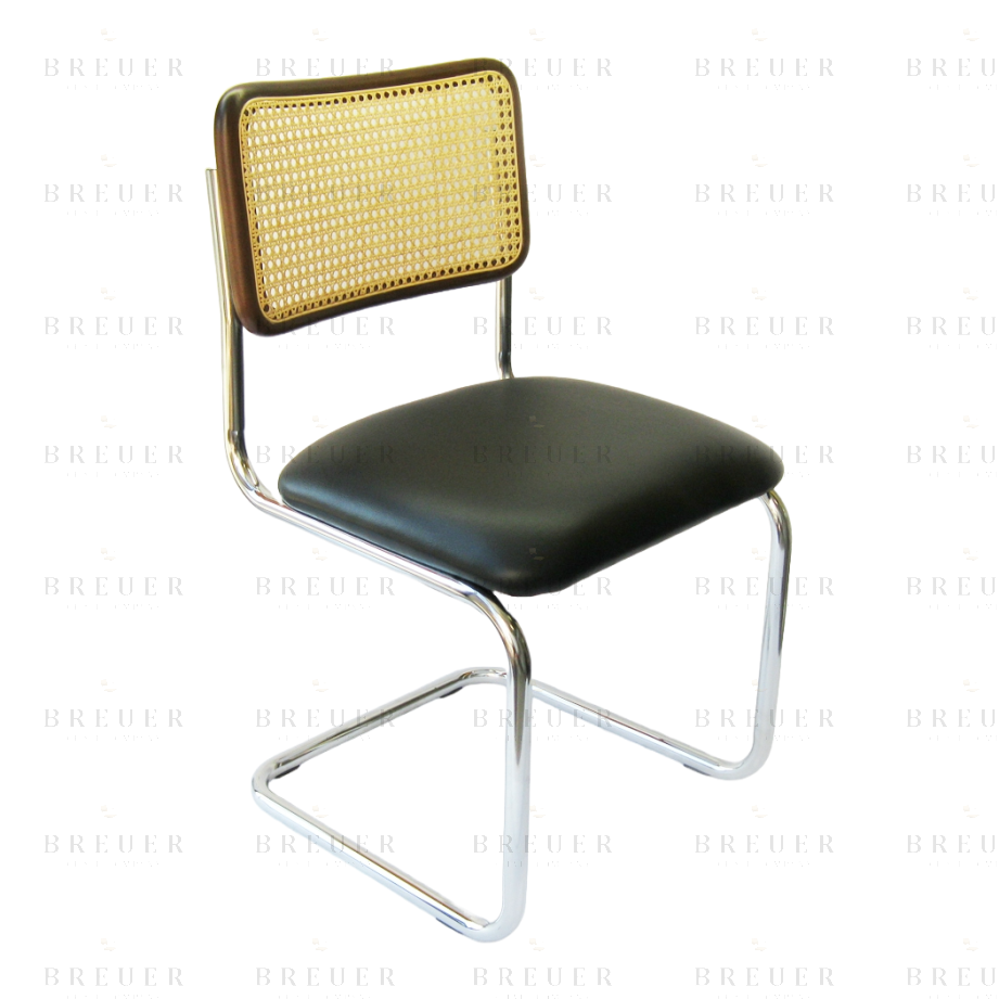 breuer Breuer Chair Company Cesca Chair in Chrome with Black Cushion Seat and Cane Back in Walnut