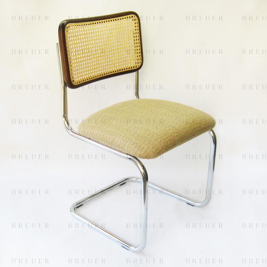 breuer Breuer Chair Company Cesca Chair in Chrome with Tweed Cushion Seat and Cane Back in Walnut