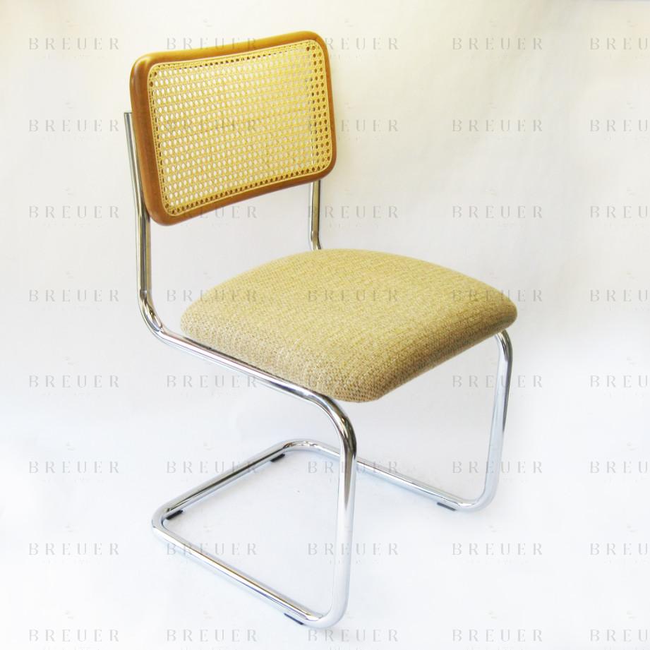 breuer Breuer Chair Company Cesca Chair in Chrome with Tweed Cushion Seat and Cane Back in Honey