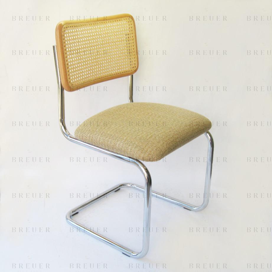 breuer Breuer Chair Company Cesca Chair in Chrome with Tweed Cushion Seat and Cane Back in Natural