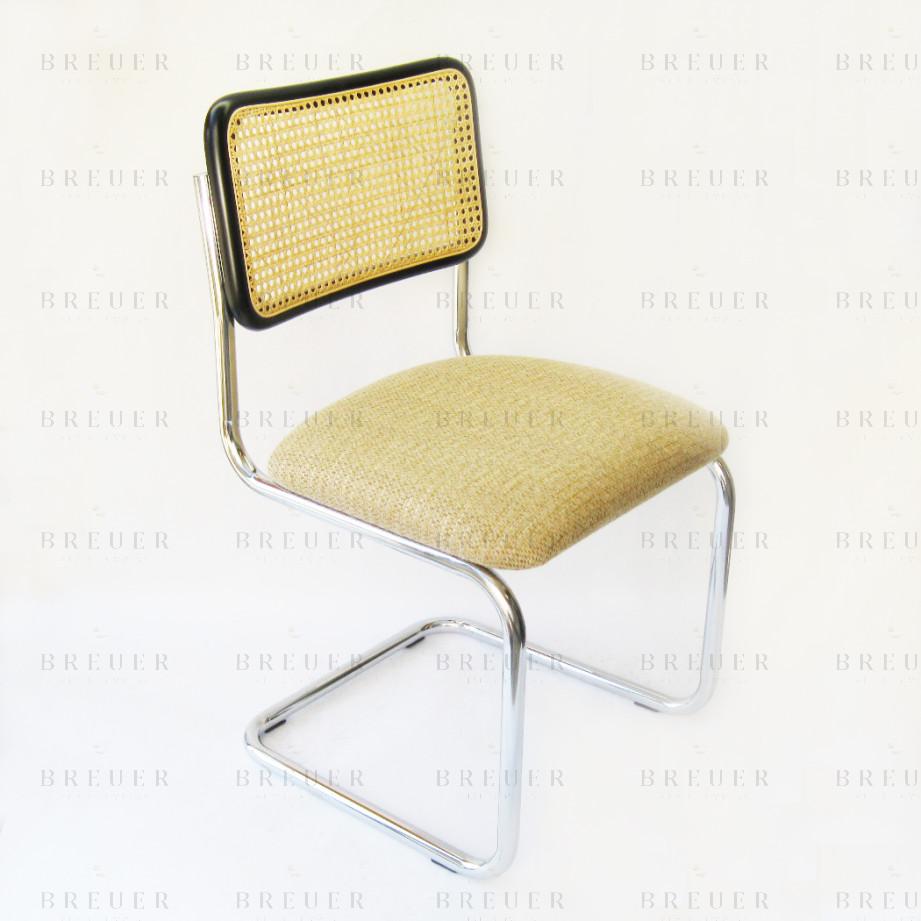 breuer Breuer Chair Company Cesca Chair in Chrome with Tweed Cushion Seat and Cane Back in Black
