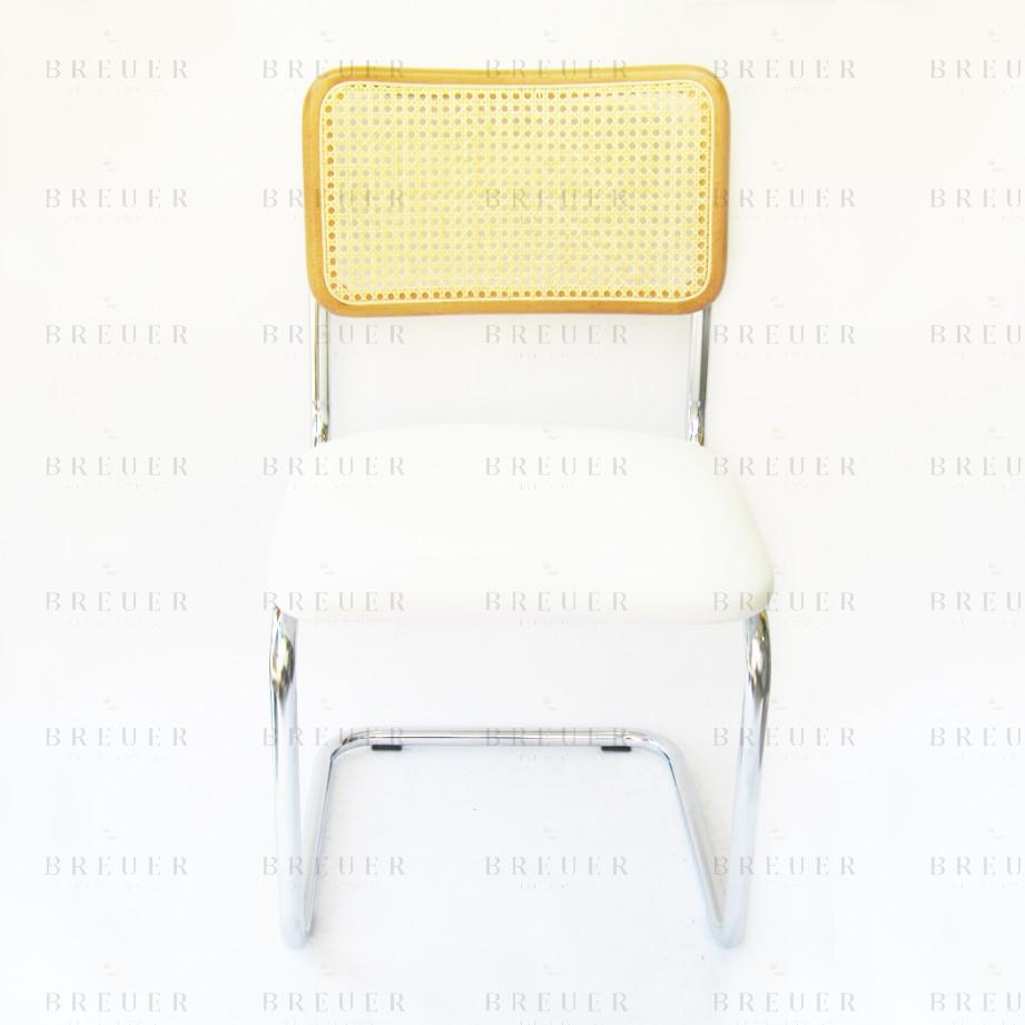 Breuer Breuer Chair Company Cesca Chair In Chrome With White Cushion Seat And Cane Back In Honey