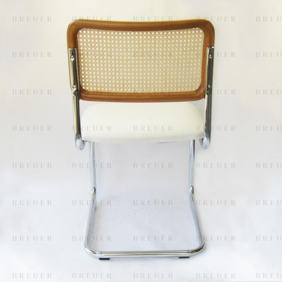 Breuer Breuer Chair Company Cesca Chair In Chrome With White Cushion Seat And Cane Back In Honey