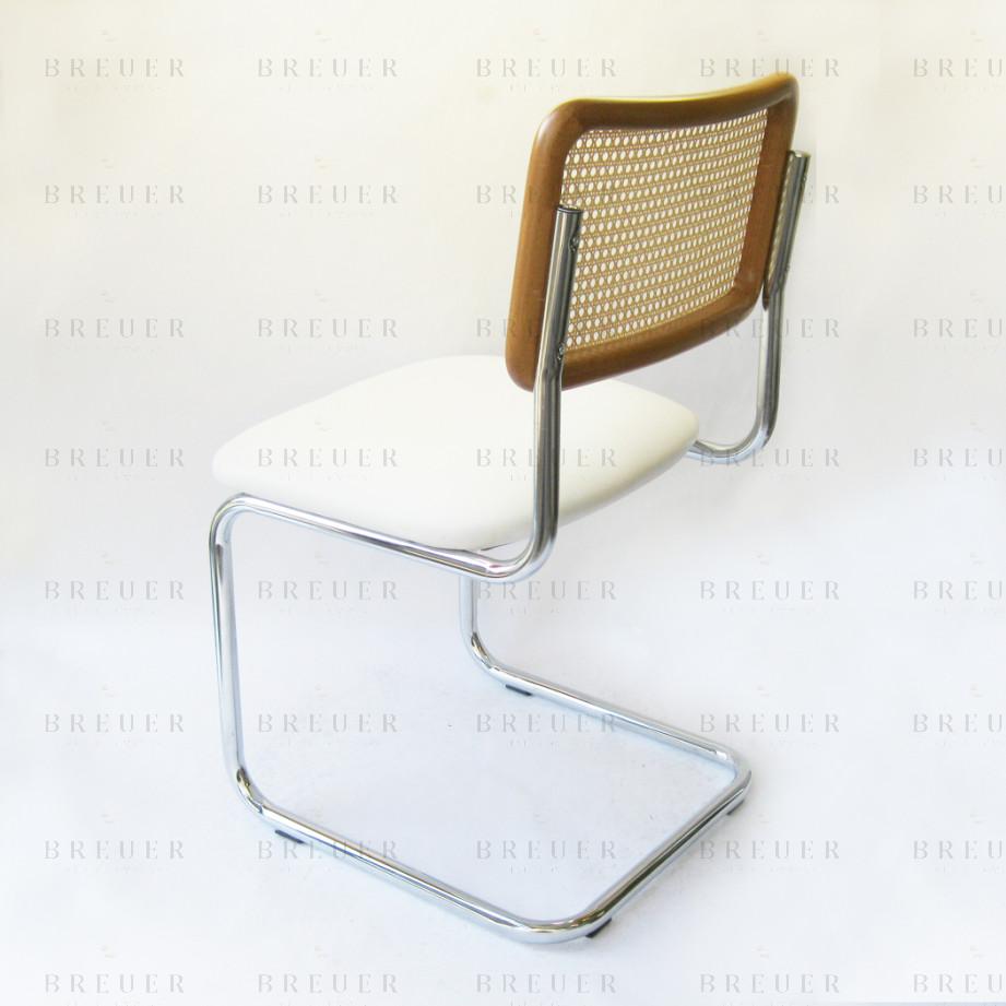 Breuer Breuer Chair Company Cesca Chair In Chrome With White Cushion Seat And Cane Back In Natural