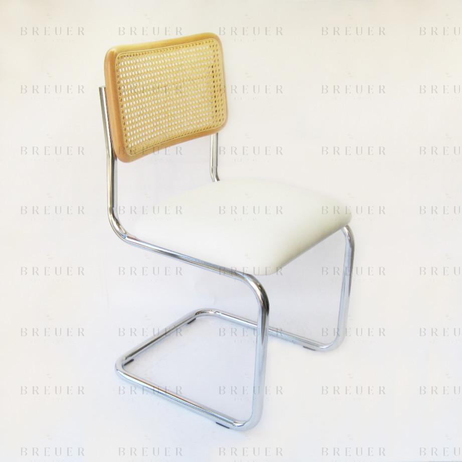 breuer Breuer Chair Company Cesca Chair in Chrome with White Cushion Seat and Cane Back in Natural