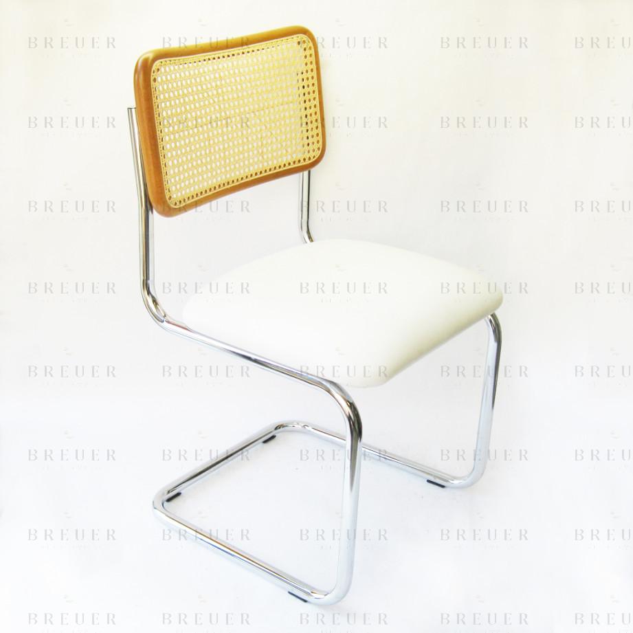 breuer Breuer Chair Company Cesca Chair in Chrome with White Cushion Seat and Cane Back in Honey