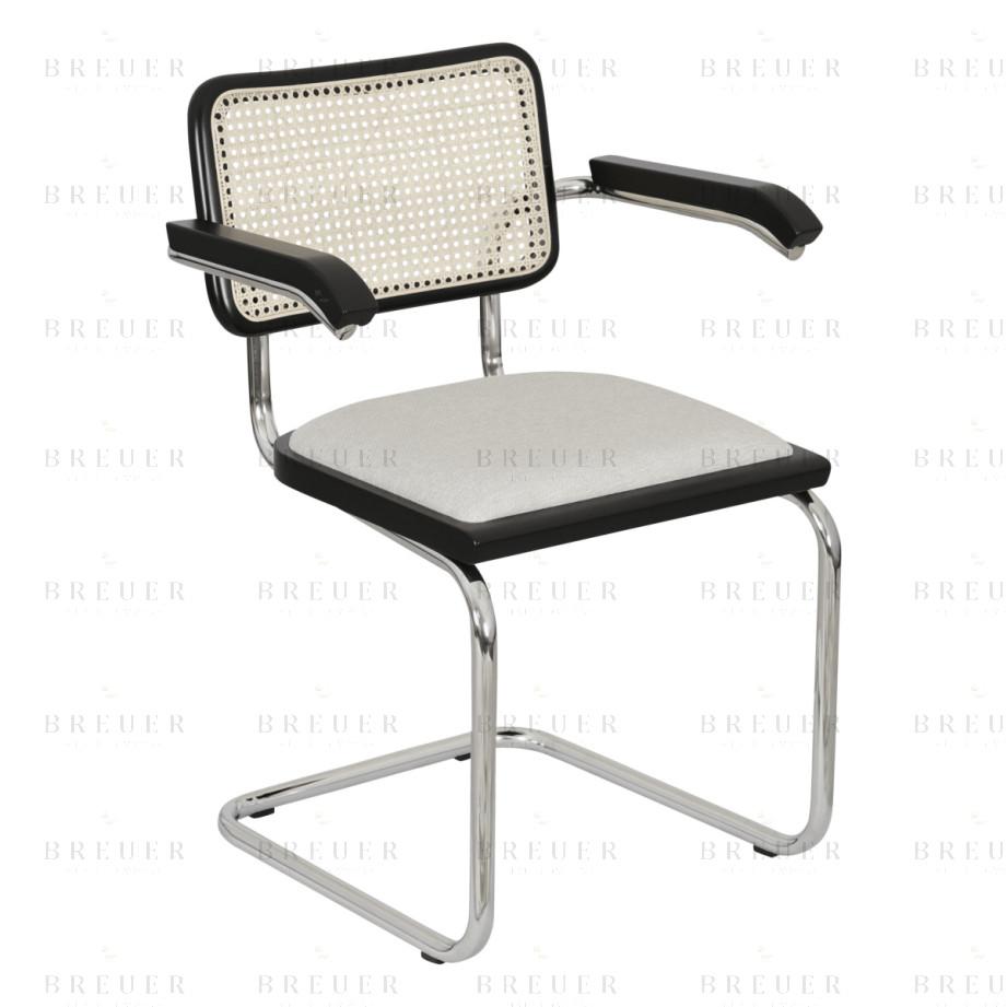 Breuer Breuer Chair Company Cesca Cushion Seat & Cane Back Cantilever Armchair Arm Chair W/ Chrome Frame (Various Wood Finishes Cane Colors & Upholstery Covers; Made In Italy)