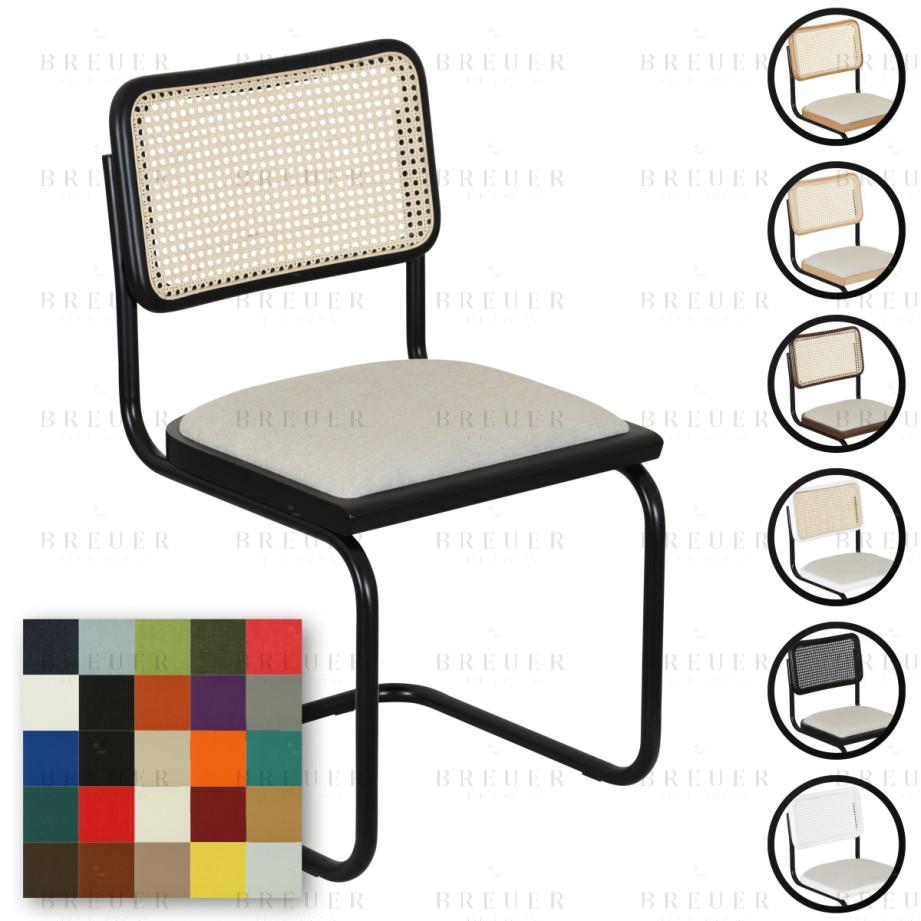 Breuer Breuer Chair Company Cesca Cushion Seat & Cane Back Cantilever Side Chair W/ Black Frame (Various Wood Finishes Cane Colors & Upholstery Covers; Made In Italy)