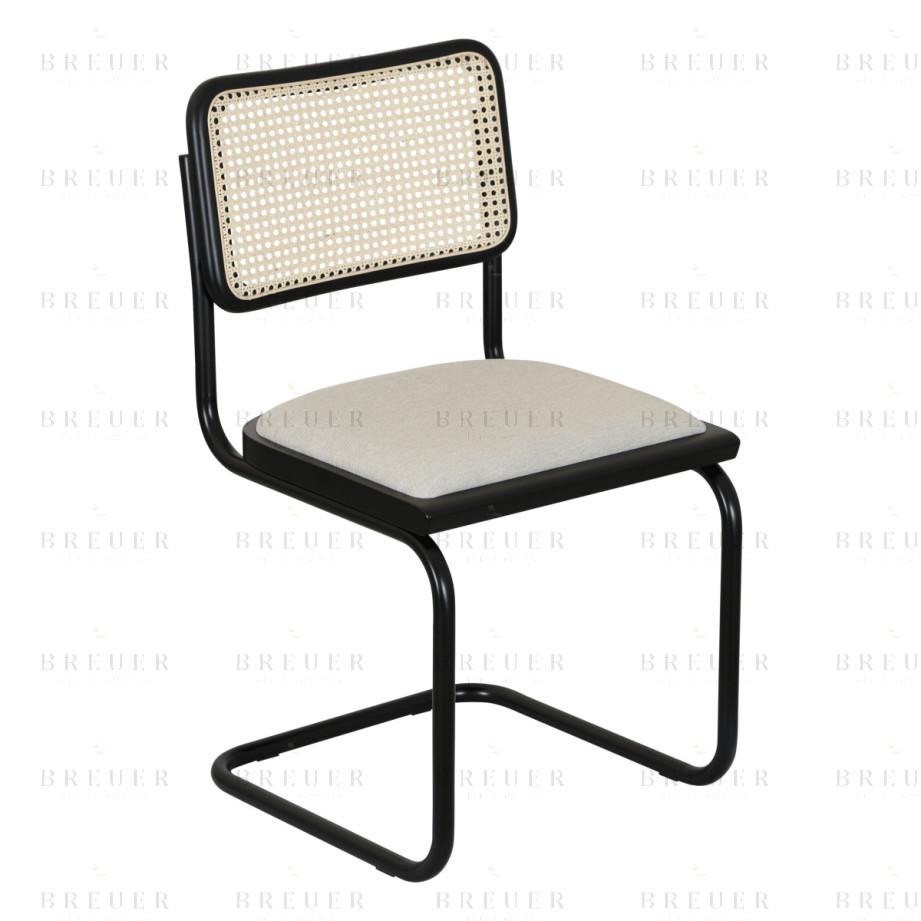 Breuer Breuer Chair Company Cesca Cushion Seat & Cane Back Cantilever Side Chair W/ Black Frame (Various Wood Finishes Cane Colors & Upholstery Covers; Made In Italy)