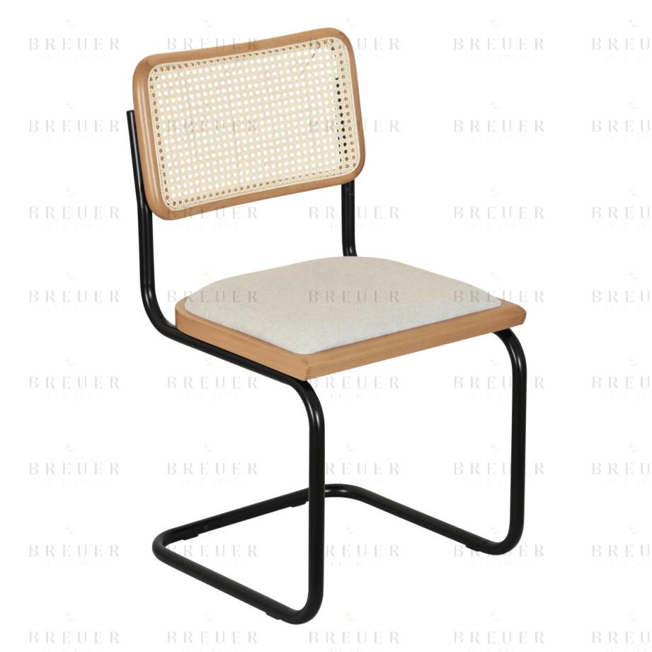 Breuer Breuer Chair Company Cesca Cushion Seat & Cane Back Cantilever Side Chair W/ Black Frame (Various Wood Finishes Cane Colors & Upholstery Covers; Made In Italy)