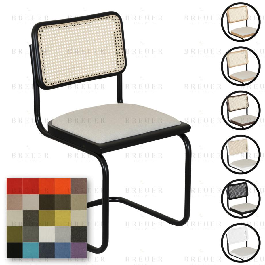 breuer Breuer Chair Company Cesca Cushion Seat & Cane Back Cantilever Side Chair w/ Black Frame (Various Wood Finishes Cane Colors & Upholstery Covers; Made in Italy)