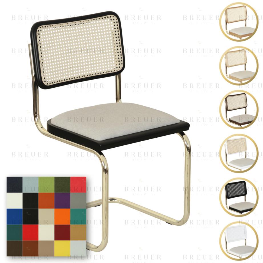 Breuer Breuer Chair Company Cesca Cushion Seat & Cane Back Cantilever Side Chair W/ Brass Frame (Various Wood Finishes Cane Colors & Upholstery Covers; Made In Italy)