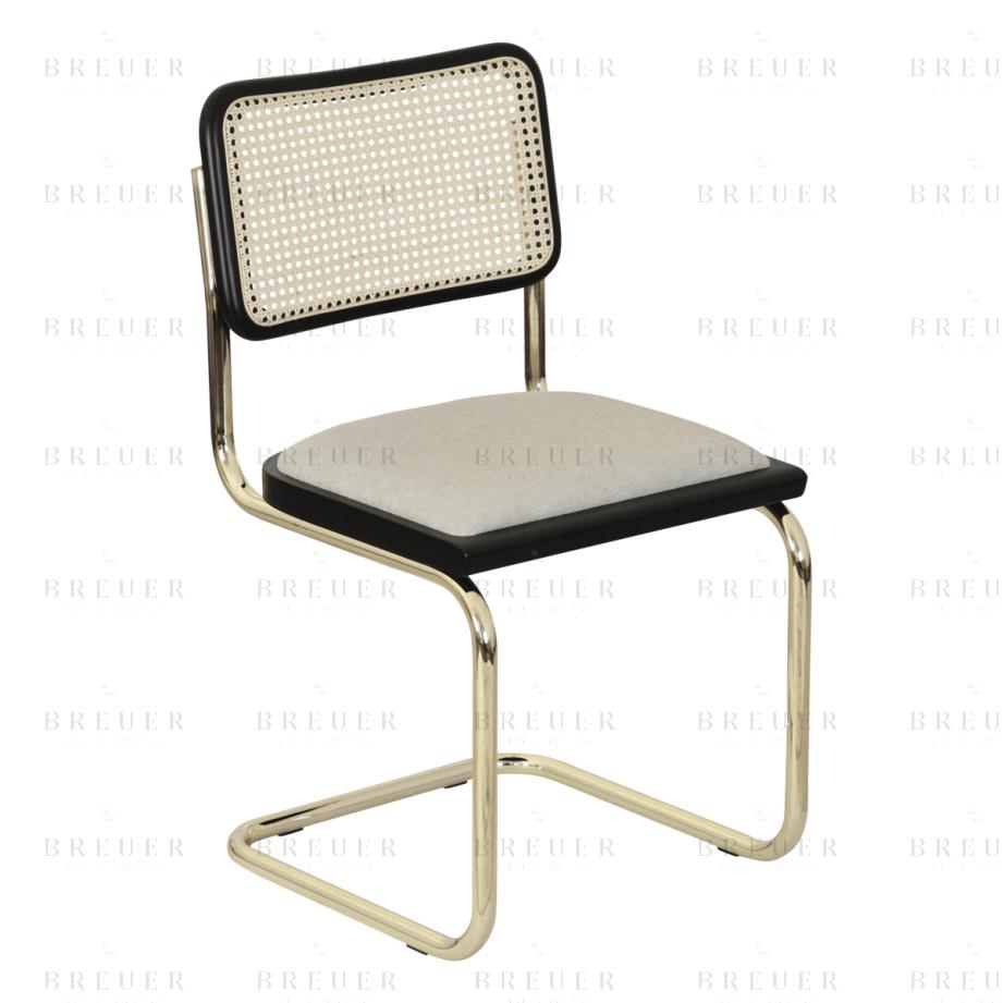 Breuer Breuer Chair Company Cesca Cushion Seat & Cane Back Cantilever Side Chair W/ Brass Frame (Various Wood Finishes Cane Colors & Upholstery Covers; Made In Italy)