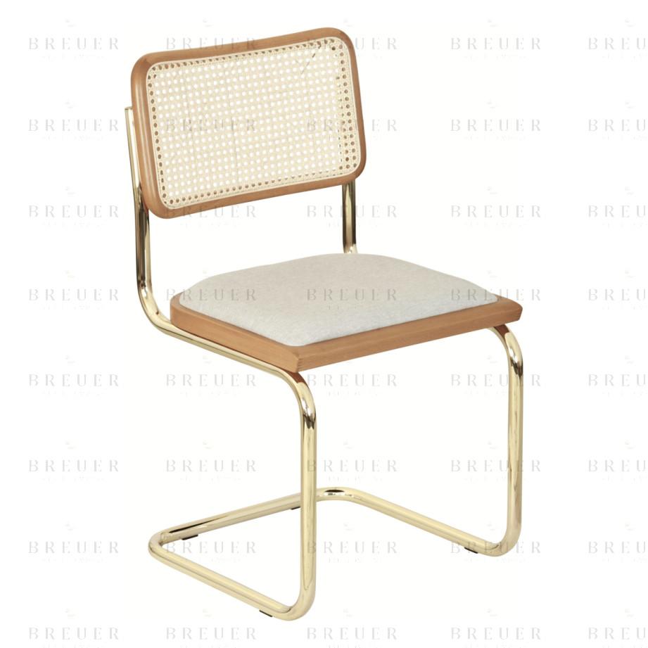 Breuer Breuer Chair Company Cesca Cushion Seat & Cane Back Cantilever Side Chair W/ Brass Frame (Various Wood Finishes Cane Colors & Upholstery Covers; Made In Italy)