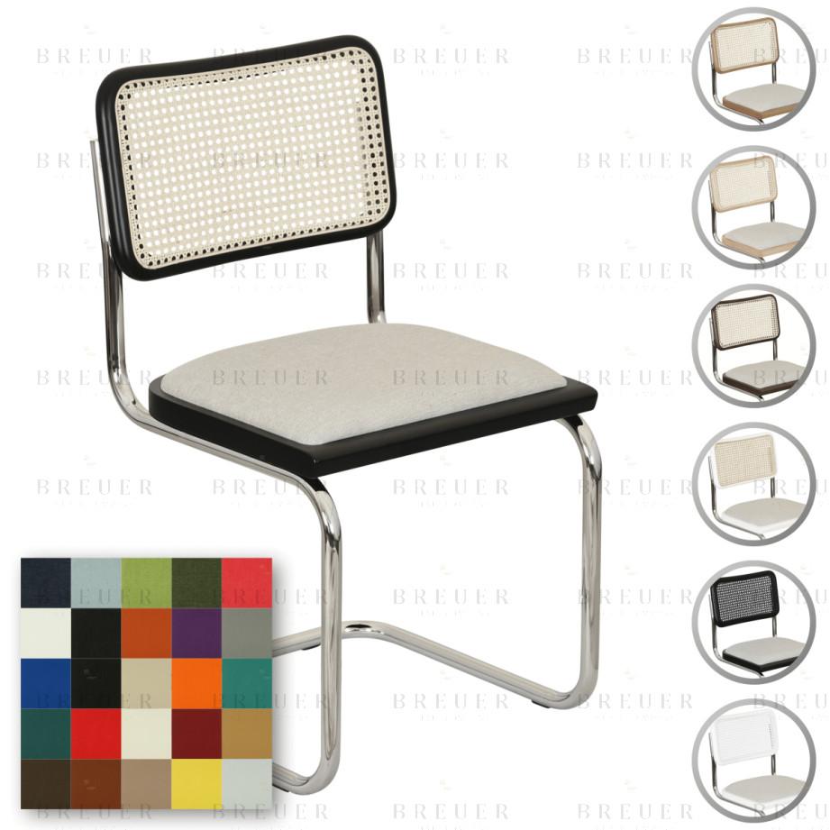 Breuer Breuer Chair Company Cesca Cushion Seat & Cane Back Cantilever Side Chair W/ Chrome Frame (Various Wood Finishes Cane Colors & Upholstery Covers; Made In Italy)