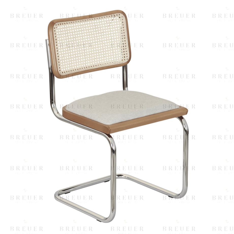 Breuer Breuer Chair Company Cesca Cushion Seat & Cane Back Cantilever Side Chair W/ Chrome Frame (Various Wood Finishes Cane Colors & Upholstery Covers; Made In Italy)