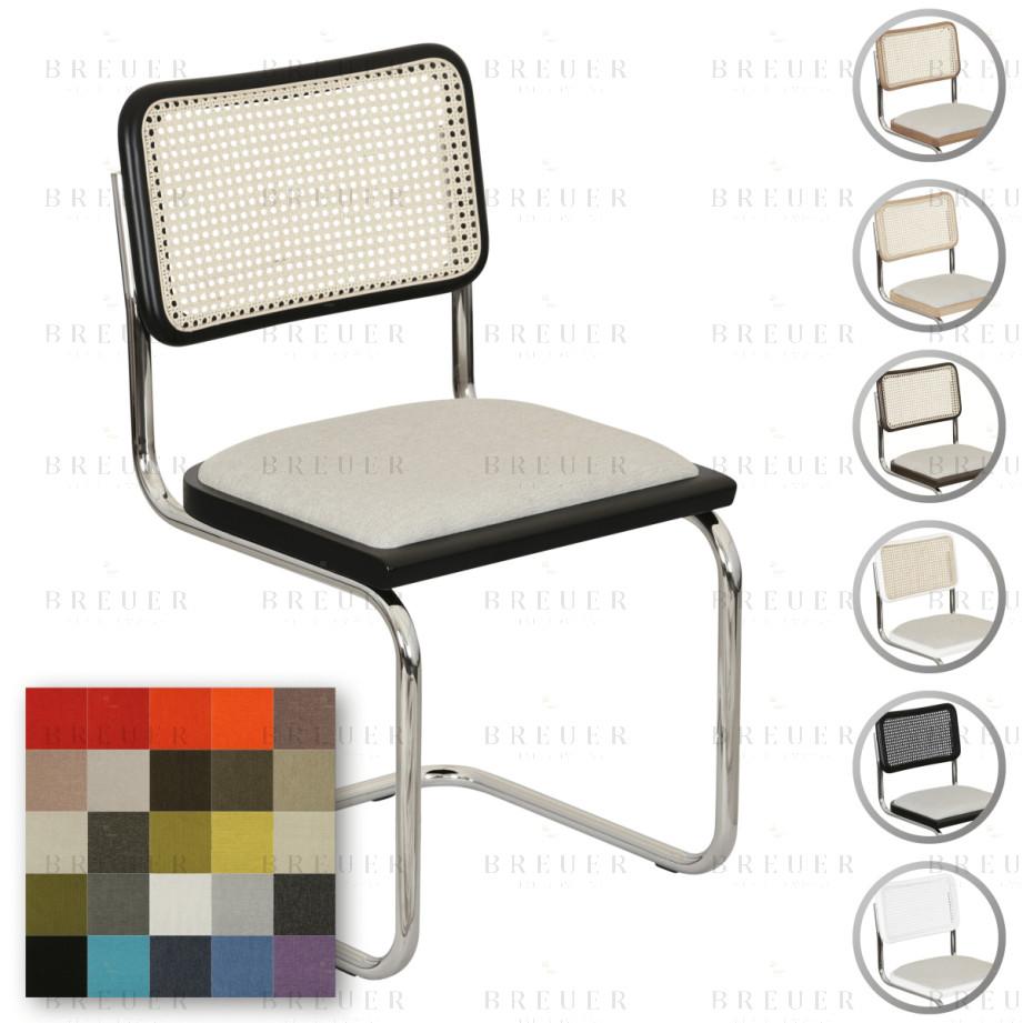 breuer Breuer Chair Company Cesca Cushion Seat & Cane Back Cantilever Side Chair w/ Chrome Frame (Various Wood Finishes Cane Colors & Upholstery Covers; Made in Italy)