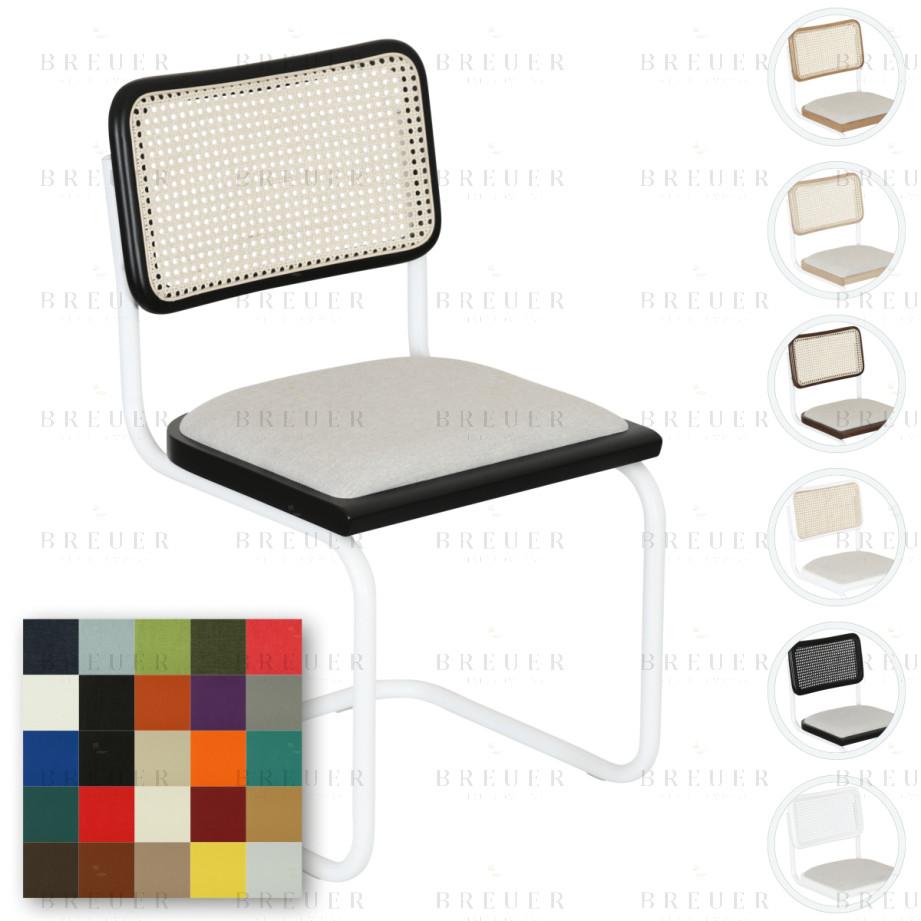 Breuer Breuer Chair Company Cesca Cushion Seat & Cane Back Cantilever Side Chair W/ White Frame (Various Wood Finishes Cane Colors & Upholstery Covers; Made In Italy)