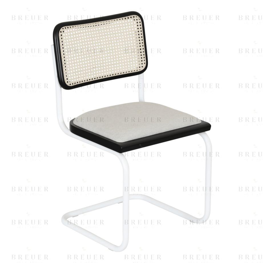 Breuer Breuer Chair Company Cesca Cushion Seat & Cane Back Cantilever Side Chair W/ White Frame (Various Wood Finishes Cane Colors & Upholstery Covers; Made In Italy)