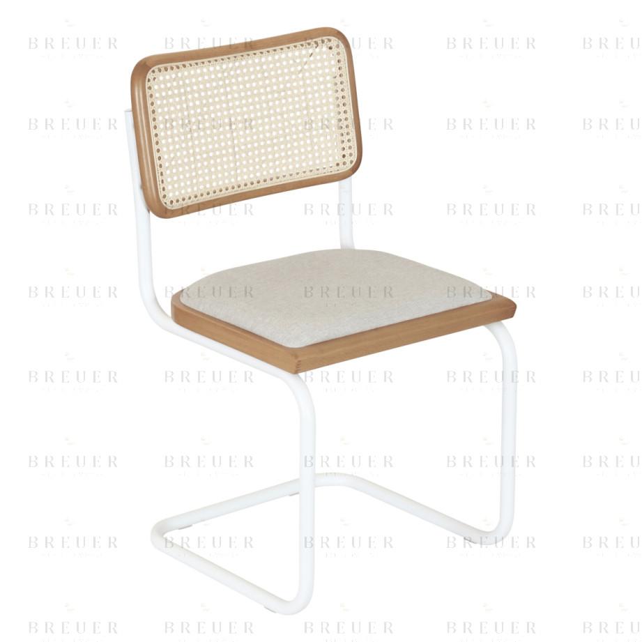 Breuer Breuer Chair Company Cesca Cushion Seat & Cane Back Cantilever Side Chair W/ White Frame (Various Wood Finishes Cane Colors & Upholstery Covers; Made In Italy)