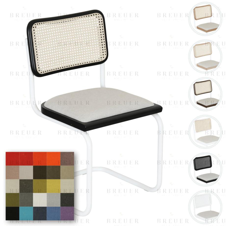 breuer Breuer Chair Company Cesca Cushion Seat & Cane Back Cantilever Side Chair w/ White Frame (Various Wood Finishes Cane Colors & Upholstery Covers; Made in Italy)