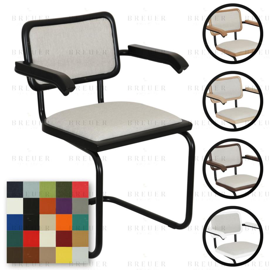 Breuer Breuer Chair Company Cesca Cushion Seat & Cushion Back Cantilever Armchair Arm Chair W/ Black Frame (Various Wood Finishes & Upholstery Covers; Made In Italy)