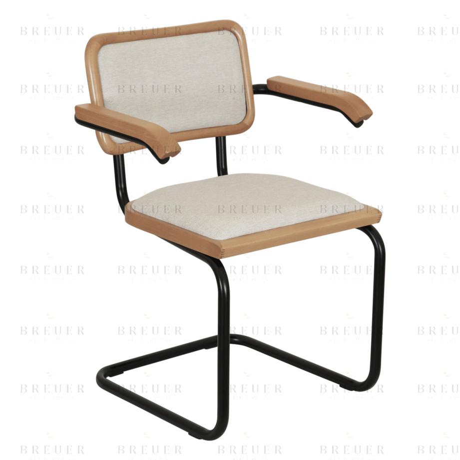 Breuer Breuer Chair Company Cesca Cushion Seat & Cushion Back Cantilever Armchair Arm Chair W/ Black Frame (Various Wood Finishes & Upholstery Covers; Made In Italy)