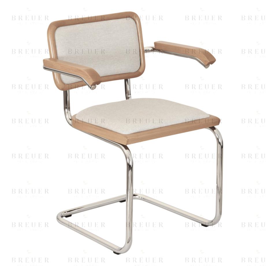 Breuer Breuer Chair Company Cesca Cushion Seat & Cushion Back Cantilever Armchair Arm Chair W/ Chrome Frame (Various Wood Finishes & Upholstery Covers; Made In Italy)