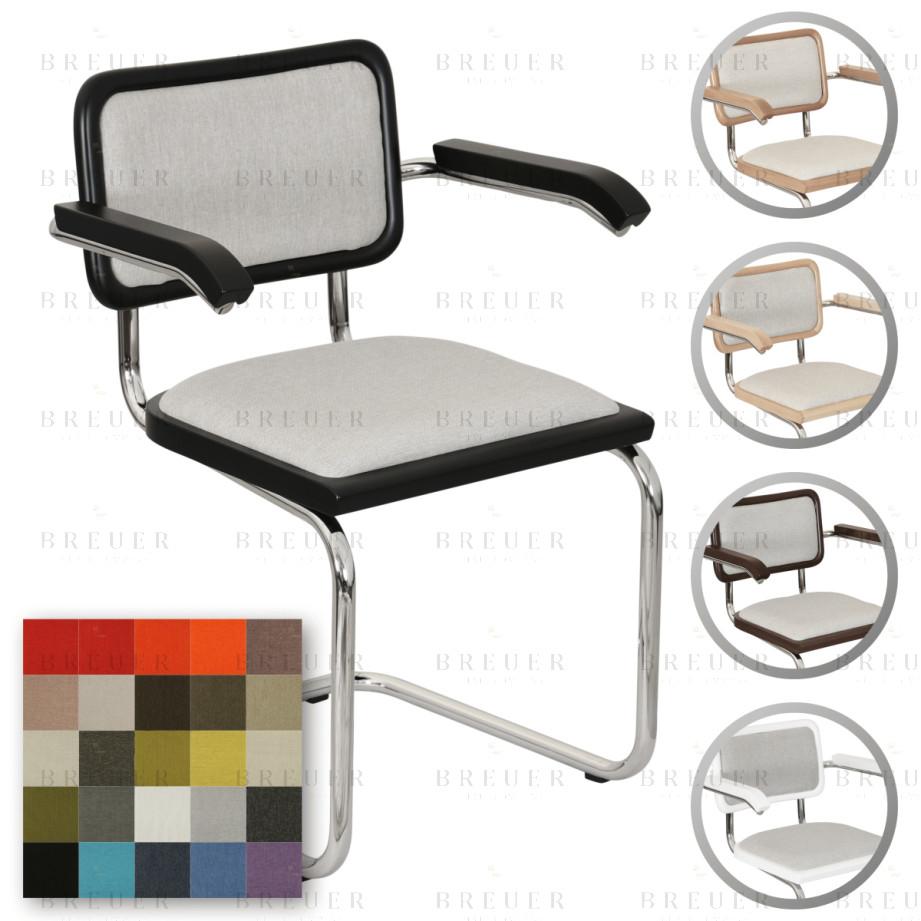 breuer Breuer Chair Company Cesca Cushion Seat & Cushion Back Cantilever Armchair Arm Chair w/ Chrome Frame (Various Wood Finishes & Upholstery Covers; Made in Italy)