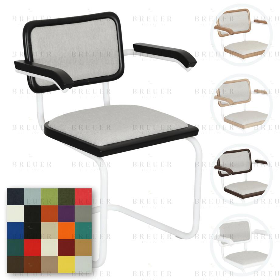 Breuer Breuer Chair Company Cesca Cushion Seat & Cushion Back Cantilever Armchair Arm Chair W/ White Frame (Various Wood Finishes & Upholstery Covers; Made In Italy)