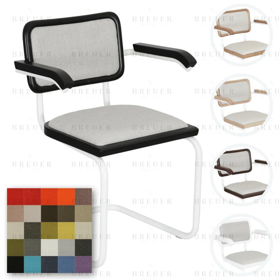 breuer Breuer Chair Company Cesca Cushion Seat & Cushion Back Cantilever Armchair Arm Chair w/ White Frame (Various Wood Finishes & Upholstery Covers; Made in Italy)