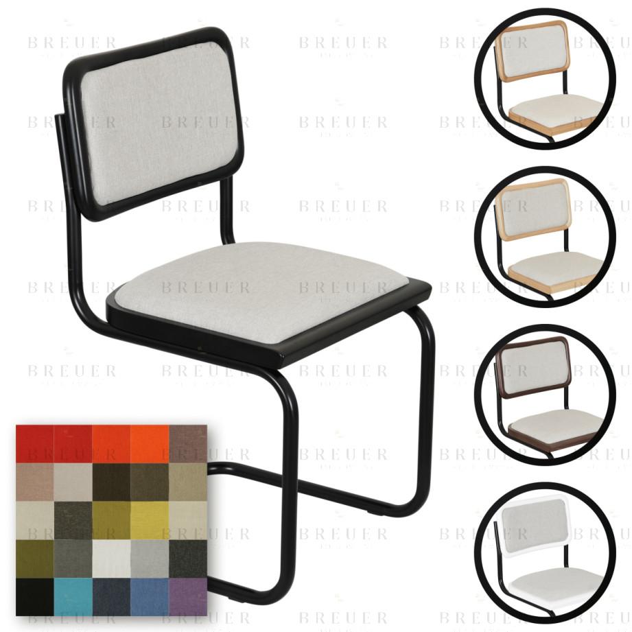 breuer Breuer Chair Company Cesca Cushion Seat & Cushion Back Cantilever Side Chair w/ Black Frame (Various Wood Finishes & Upholstery Covers; Made in Italy)