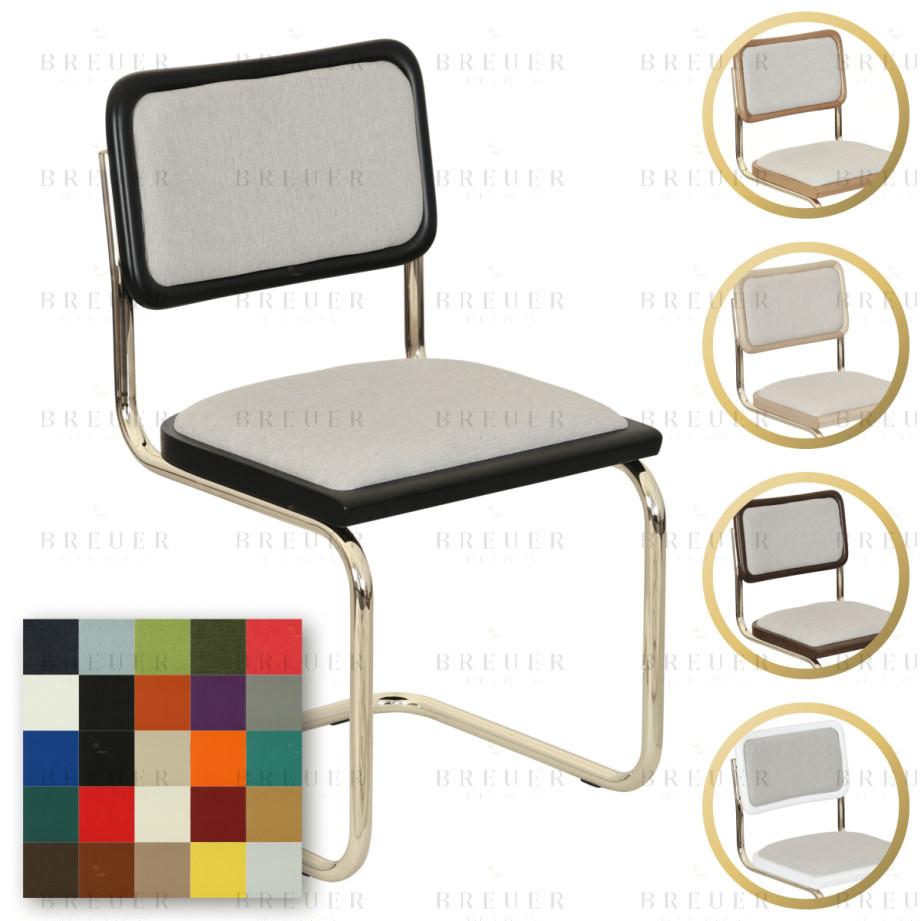 Breuer Breuer Chair Company Cesca Cushion Seat & Cushion Back Cantilever Side Chair W/ Brass Frame (Various Wood Finishes & Upholstery Covers; Made In Italy)