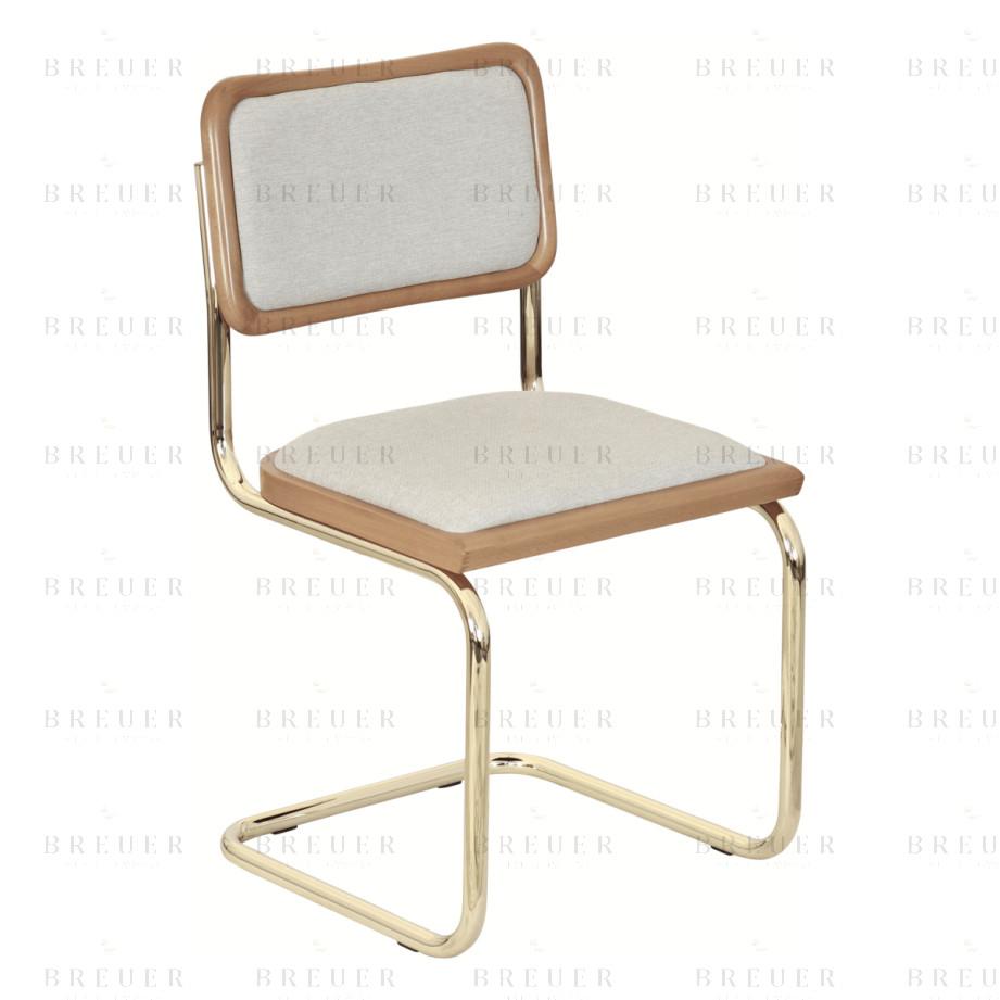 Breuer Breuer Chair Company Cesca Cushion Seat & Cushion Back Cantilever Side Chair W/ Brass Frame (Various Wood Finishes & Upholstery Covers; Made In Italy)