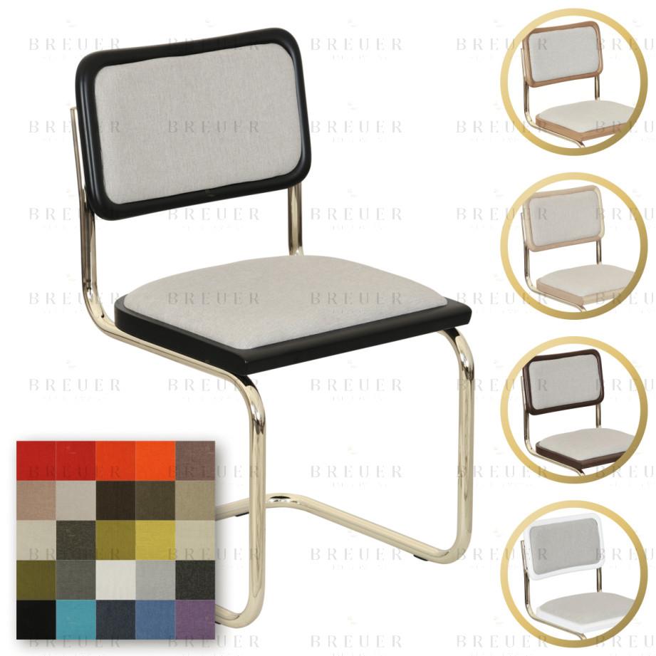 breuer Breuer Chair Company Cesca Cushion Seat & Cushion Back Cantilever Side Chair w/ Brass Frame (Various Wood Finishes & Upholstery Covers; Made in Italy)