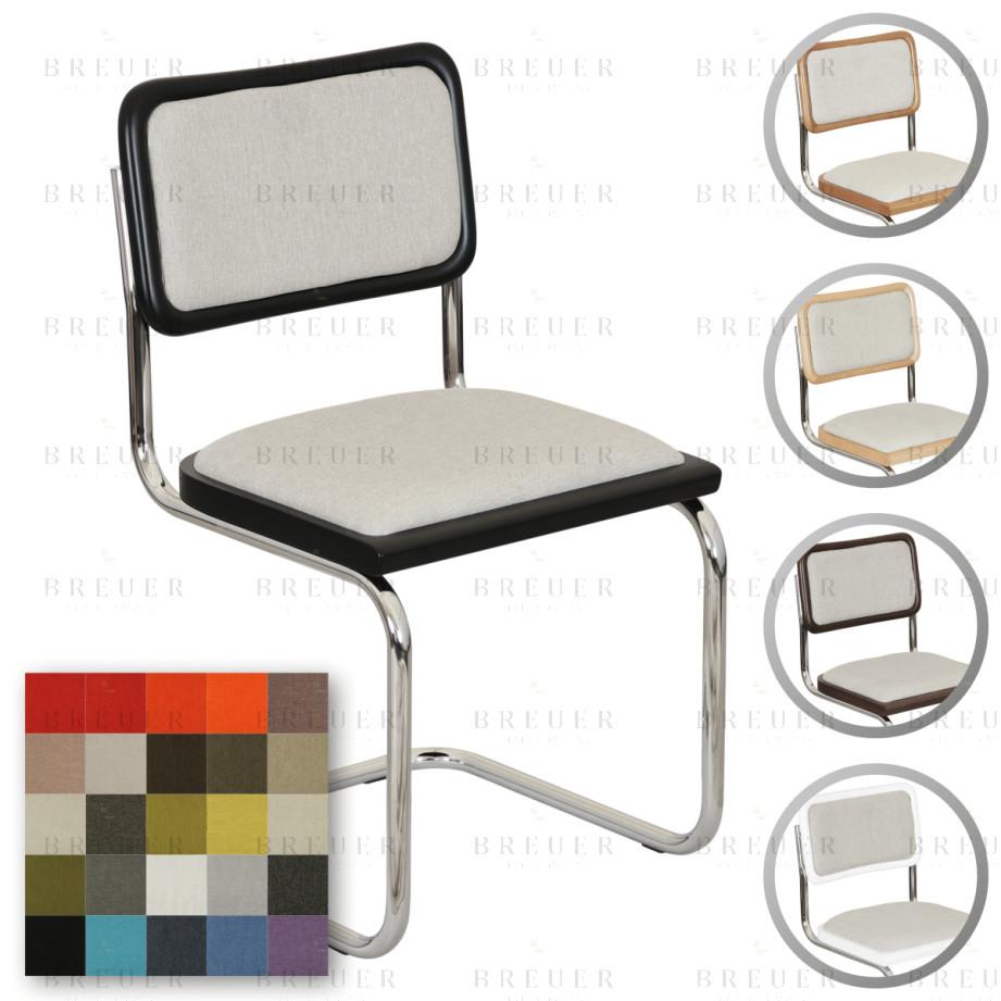 breuer Breuer Chair Company Cesca Cushion Seat & Cushion Back Cantilever Side Chair w/ Chrome Frame (Various Wood Finishes & Upholstery Covers; Made in Italy)