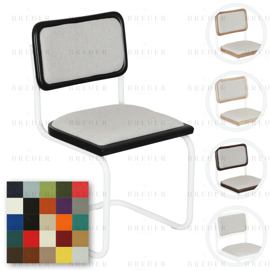 Breuer Breuer Chair Company Cesca Cushion Seat & Cushion Back Cantilever Side Chair W/ White Frame (Various Wood Finishes & Upholstery Covers; Made In Italy)