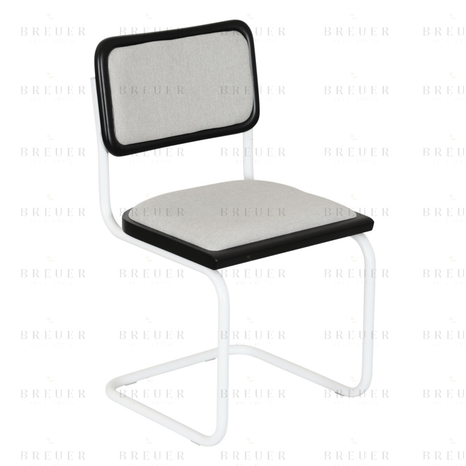 Breuer Breuer Chair Company Cesca Cushion Seat & Cushion Back Cantilever Side Chair W/ White Frame (Various Wood Finishes & Upholstery Covers; Made In Italy)