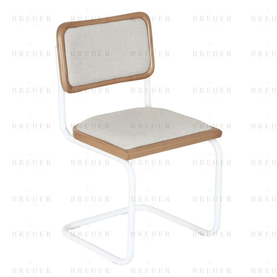 Breuer Breuer Chair Company Cesca Cushion Seat & Cushion Back Cantilever Side Chair W/ White Frame (Various Wood Finishes & Upholstery Covers; Made In Italy)