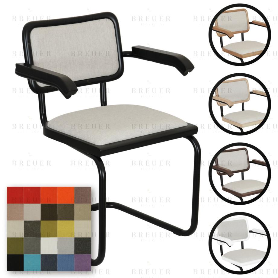 breuer Breuer Chair Company Cesca Cushion Seat & Cushion Back Cantilever Armchair Arm Chair w/ Black Frame (Various Wood Finishes & Upholstery Covers; Made in Italy)