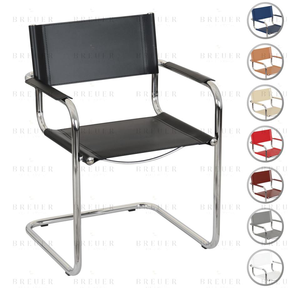 breuer Breuer Chair Company Mart Stam Cantilever Armchair Arm Chair w/ Chrome Frame (Various Bonded Leather Colors; Made in Italy)