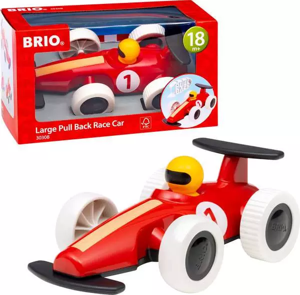 brio BRIO Large Pullback Race Car - Wooden toy for toddlers 18 months up