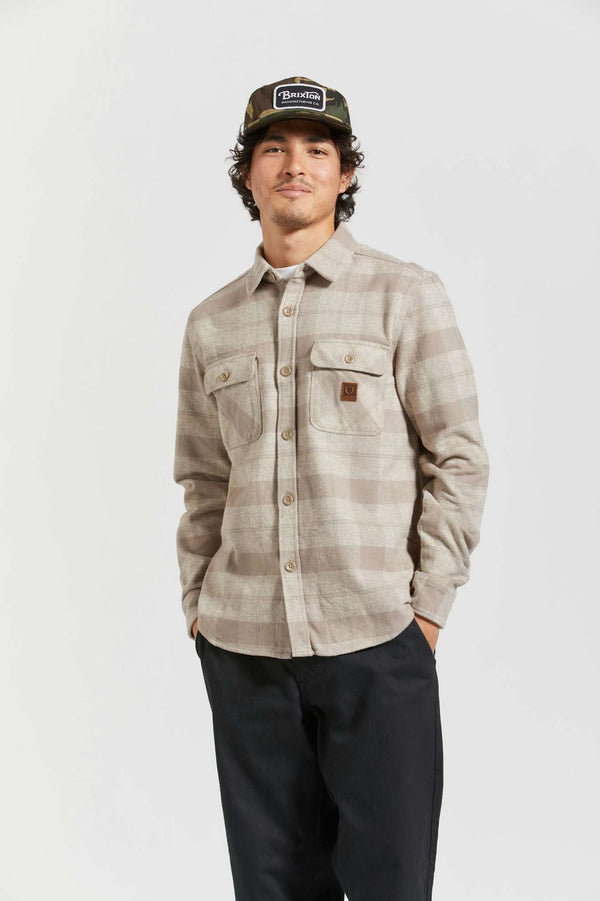 Brixton Bowery Heavyweight Flannel Off White/Cinder Grey