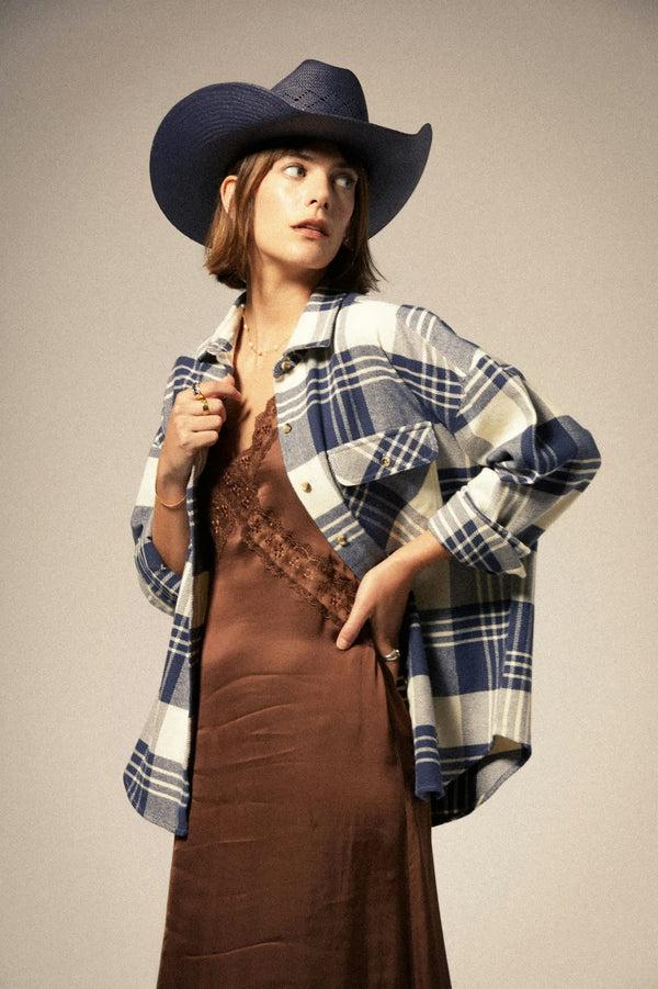 Brixton Bowery Women's Classic Flannel Azure Blue/Whitecap Plaid